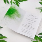Oryginalne zaproszenia na urodziny z motywem zielonego pyłku - Green Speck