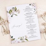 Otwierane menu weselne z motywem białych kwiatów - White Circle