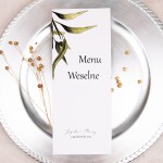 Otwierane menu weselne z motywem gałązek oliwnych - Geometric Boho
