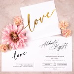  Minimalistyczne otwierane zaproszenia ślubne z pozłacanymi napisami - Love - PRÓBKA