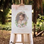 Tablica powitalna gości ze zdjęciem dziecka i bukietem białych kwiatów PVC - Ornate