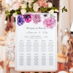 Plan sali weselnej (rozmieszczenie gości) z fioletowymi i różowymi kwiatami - Wonder 