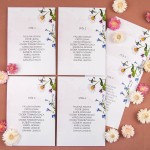 Plany stołów weselnych (rozmieszczenie gości) na pojedynczych kartach z grafiką kolorowych polnych kwiatów - Lila Dream