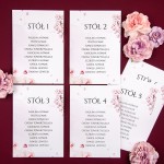 Plany stołów weselnych (rozmieszczenie gości) na pojedynczych kartach z motywami kwiatów wiśni - Cherry Blossom