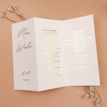 Rozkładane menu weselne ze złotym wykończeniem na papierze ecru - Nirvana, Ecru Pocket, Glamour Ecru Case
