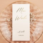 Rozkładane menu weselne ze złotym wykończeniem na papierze ecru - Nirvana, Ecru Pocket, Glamour Ecru Case