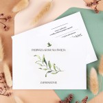Delikatne zaproszenia na Komunię Świętą z motywem gałązki oliwnej do uzupełnienia - Olive Brunch Communion