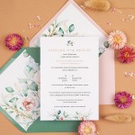 Rustykalne zaproszenia ślubne z kalką i kwiatami - Powder Flowers
