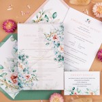 Rustykalne zaproszenia ślubne z kalką i kwiatami - Powder Flowers - PRÓBKA