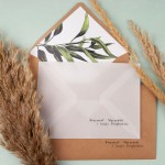 Rustykalne zaproszenia ślubne z kalką i oliwną gałązką - Big Leaves - PRÓBKA