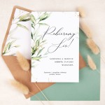 Save the date (powiadomienie o uroczystości) z delikatnymi zielonymi i złotymi listkami - Green Peace