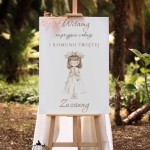 Tablica powitalna gości z grafiką dziewczynki do Komunii PVC - Communion Girl II