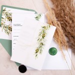 Zaproszenia na Komunię Świętą z kalką i motywem gałązek oliwnych do uzupelnienia - Pure Olive Communion