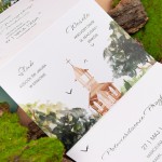 Zaproszenia Ślubne otwierane na 4 części kościółek i góry - Mountain Church - PRÓBKA