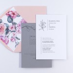 Zaproszenia ślubne szkicowane listki i kwiaty - Queen Grey - PRÓBKA