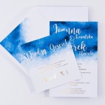 Zaproszenia na wesele z niebieskim watercolor i pozłacane - Blue Story - PRÓBKA