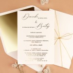 Zaproszenia Ślubne z elegancką kieszonką w kolorze ecru i złotym sznureczkiem - Ecru Pocket - PRÓBKA