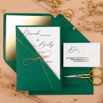 Zaproszenia Ślubne z elegancką kieszonką w kolorze zielonym i złotym sznureczkiem - Green Pocket - PRÓBKA