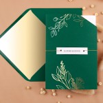 Zaproszenia Ślubne z etui w kolorze zielonym i ze złoconymi gałązkami - Glamour Green Case