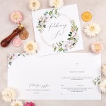 Zaproszenia Ślubne z okręgiem i białymi kwiatami do własnoręcznego uzupełnienia - White Circle - LAST MINUTE