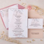 Zaproszenia ślubne z pudrową akwarelą i szkicowanymi listkami - Soft - PRÓBKA