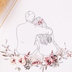 Zaproszenia ślubne ze szkicowaną Parą Młodą i motywem kwiatowym - Forever Togheter
