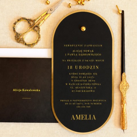 Eleganckie zaproszenia na 18 urodziny - Noir Elegance Black 18