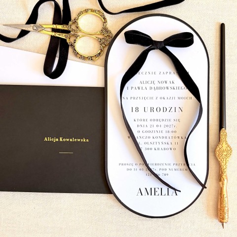 Eleganckie zaproszenia na 18 urodziny - Noir Gold Velvet