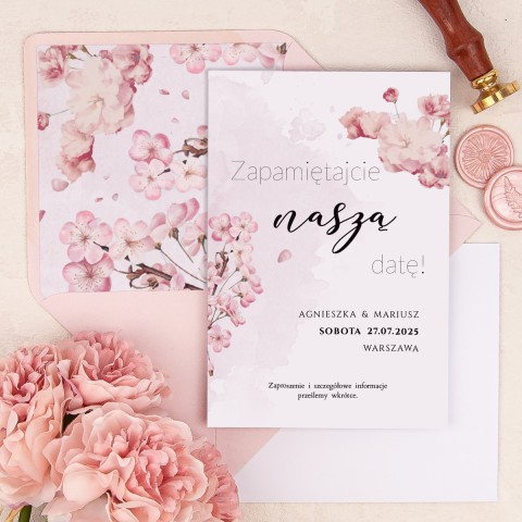 Save the date (powiadomienie o uroczystości) z motywem kwitnącej wiśni - Cherry Blossom