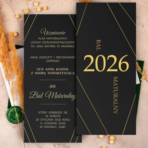 Elegancie czarne zaproszenia na bal maturalny studniówkę - Class