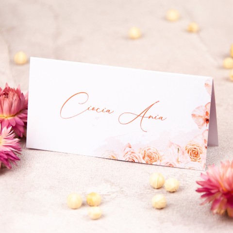 Dwustronne winietki na stoły z motywem różowych kwiatów - Aurora