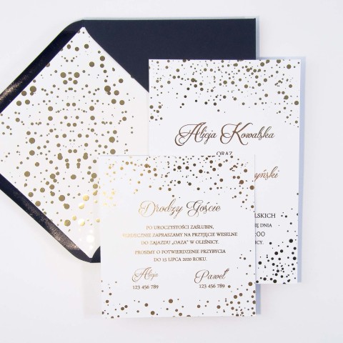Eleganckie zaproszenia ślubne Golden Dots