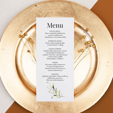 Jednokartowe menu z motywem gałązki oliwnej - Olive Brunch