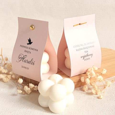 Podziękowania dla Gości Komunia – Świeca Sojowa Bubble w różowym etui
