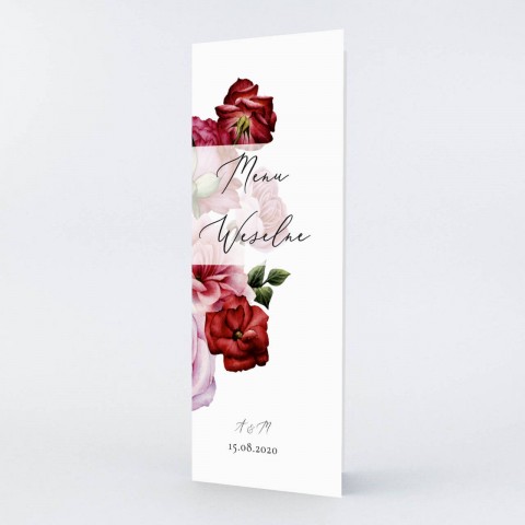 Menu weselne Pink Roses z bogatą grafiką kwiatów róży
