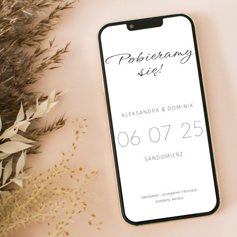 Elektroniczne Save the date (powiadomienie o uroczystości) z minimalistycznym tekstem - Whiteness