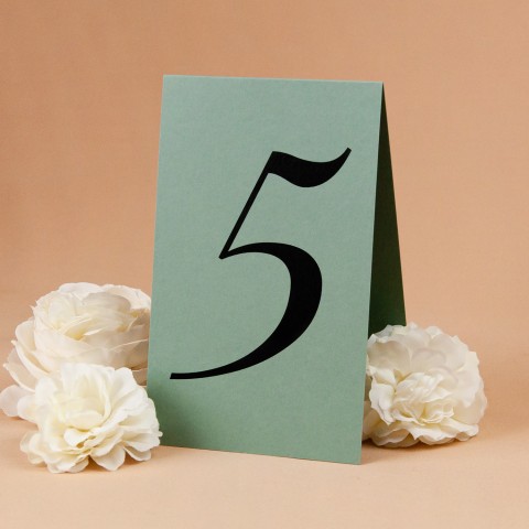Minimalistyczne numery stołów weselnych na pistacjowym papierze - Unity Pistachio, Royal Pistachio