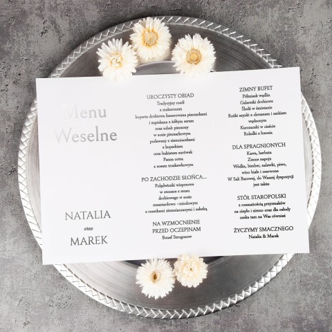 Minimalistyczne otwierane menu weselne ze srebrnym wykończeniem - Timeless Dusty Blue