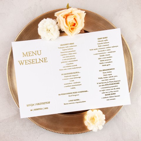 Minimalistyczne rozkładane menu w kolorze białym ze złotym wykończeniem - Slim White Gold