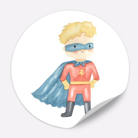 Naklejki okrągłe lub prostokątne na Urodziny dla chłopca z super bohaterem - Super Hero