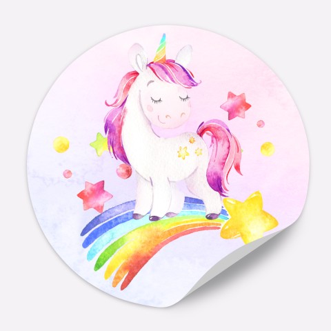 Naklejki okrągłe lub prostokątnena Urodziny dla dziewczynki z magicznym jednorożcem - Magic Unicorn, Little Unicorn