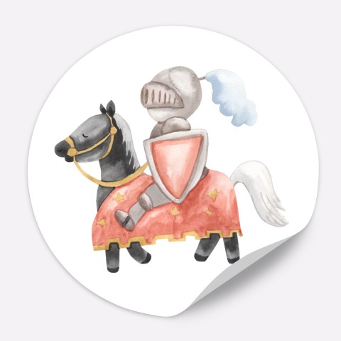Naklejki okrągłe lub prostokątnena na Urodziny dziecka z rycerzem zamkiem i smokiem - Brave Knight, United Kingdom