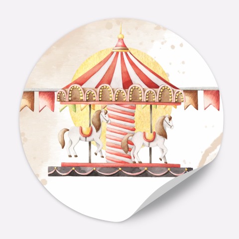 Naklejki okrągłe lub prostokątne na Urodziny dla dziecka z karuzelą w parku rozrywki - Amusement Park