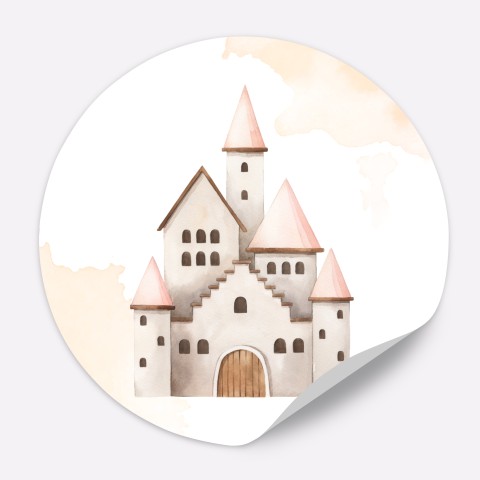 Naklejki okrągłe lub prostokątnena na Urodziny dziecka z motywem różowego zamku - Pink Castle