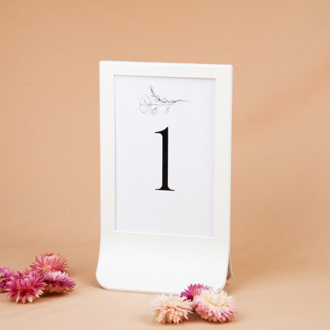 Numery stołów weselnych w białej ramce z motywem szkicowanego maku - Simple Poppy