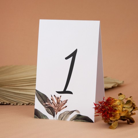 Numery stołów weselnych z motywami tropikalnych kwiatów - Rainforest
