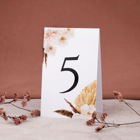 Numery stołów weselnych z motywem kwiatów boho - Pastel Boho