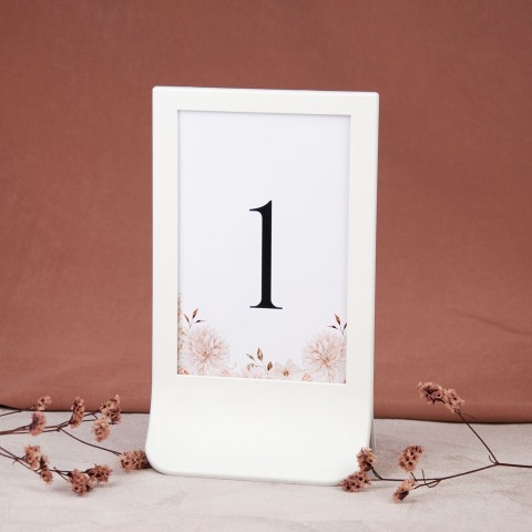 Numery stołów weselnych z motywem pastelowych kwiatów w białej ramce - Pastel Boho
