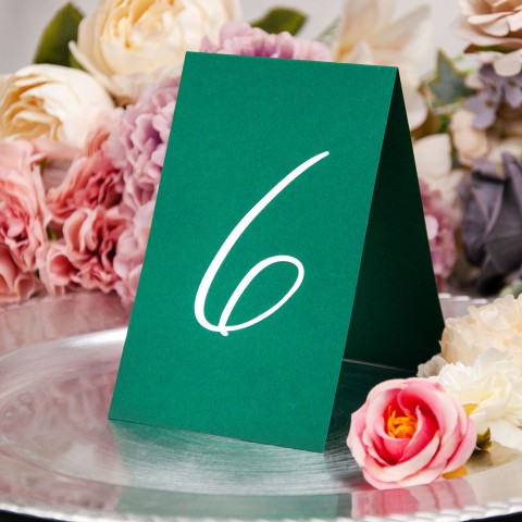 Numery stołów weselnych ze srebrnym wykończeniem - Green Envelope Silver