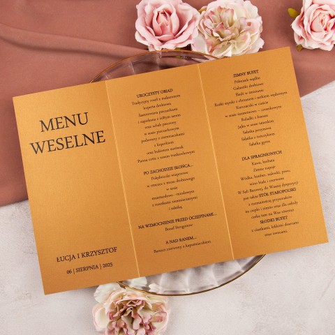 Otwierane menu ślubne z metalicznym złotym wykończeniem - Slim Gold